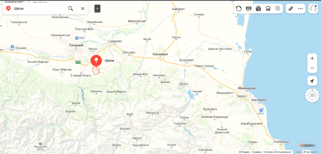 Город Шали, Чеченская Республика на карте.png